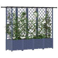 Produktbild för Upphöjd Bädd med Spaljé och Tak Grå 203 x 40 x 136 cm PP
