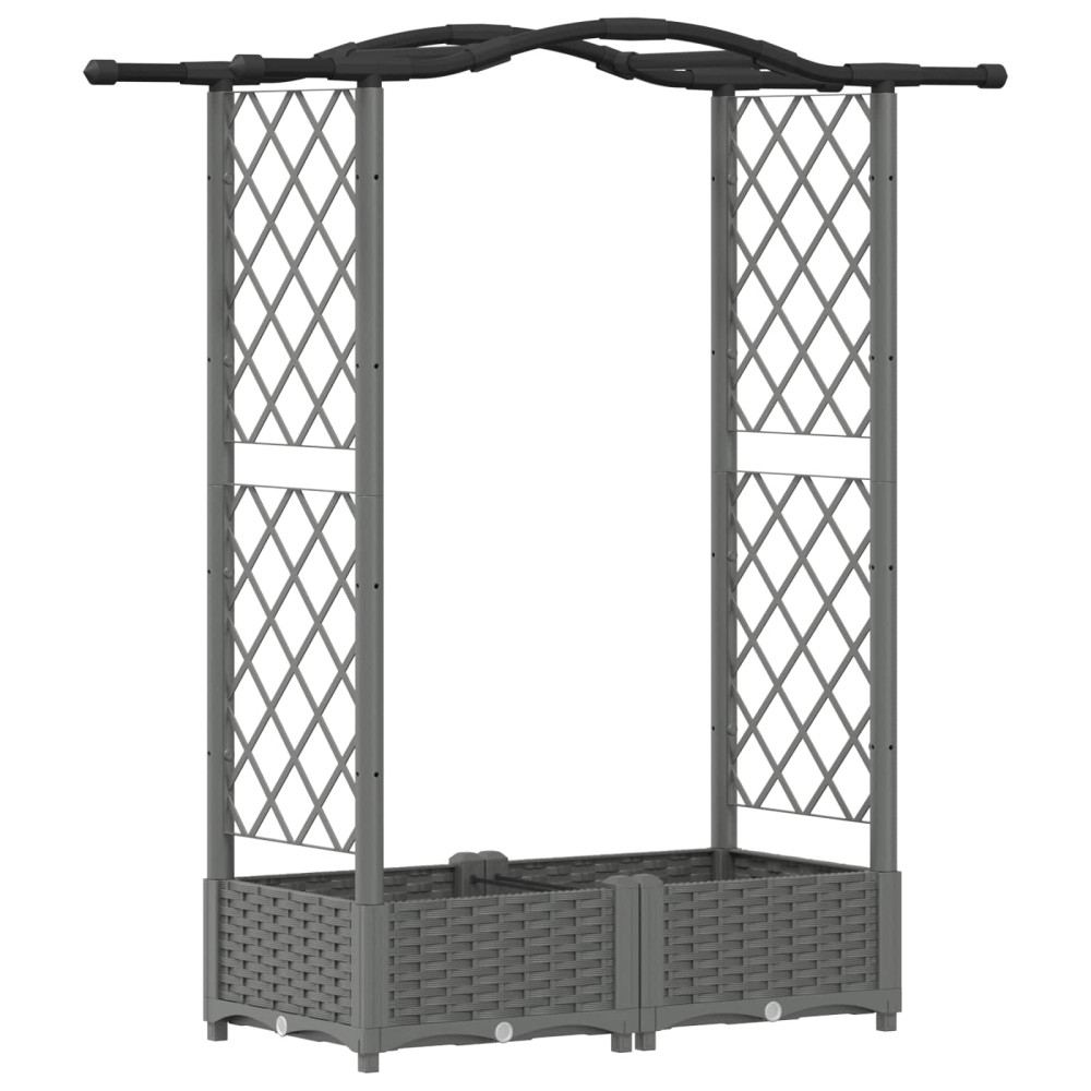 Produktbild för Upphöjd Bädd med Spaljé och Tak Ljusgrå 124 x 40 x 123 cm PP