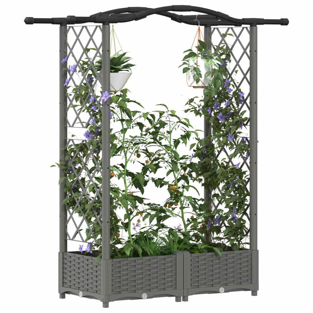 Produktbild för Upphöjd Bädd med Spaljé och Tak Ljusgrå 124 x 40 x 123 cm PP