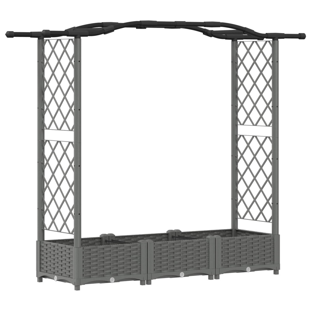 Produktbild för Upphöjd Bädd med Spaljé och Tak Ljusgrå 169 x 40 x 123 cm PP