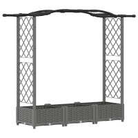 Produktbild för Upphöjd Bädd med Spaljé och Tak Ljusgrå 169 x 40 x 123 cm PP