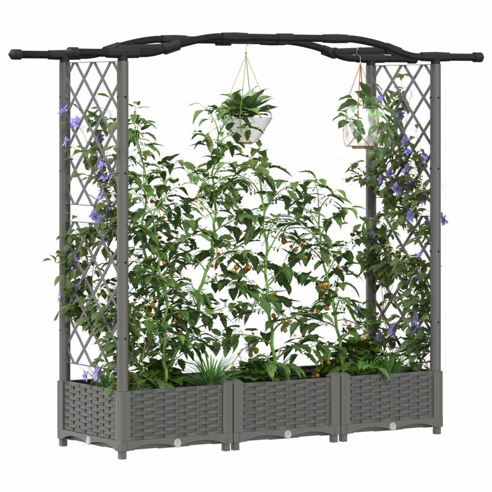 Produktbild för Upphöjd Bädd med Spaljé och Tak Ljusgrå 169 x 40 x 123 cm PP