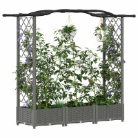 Produktbild för Upphöjd Bädd med Spaljé och Tak Ljusgrå 169 x 40 x 123 cm PP