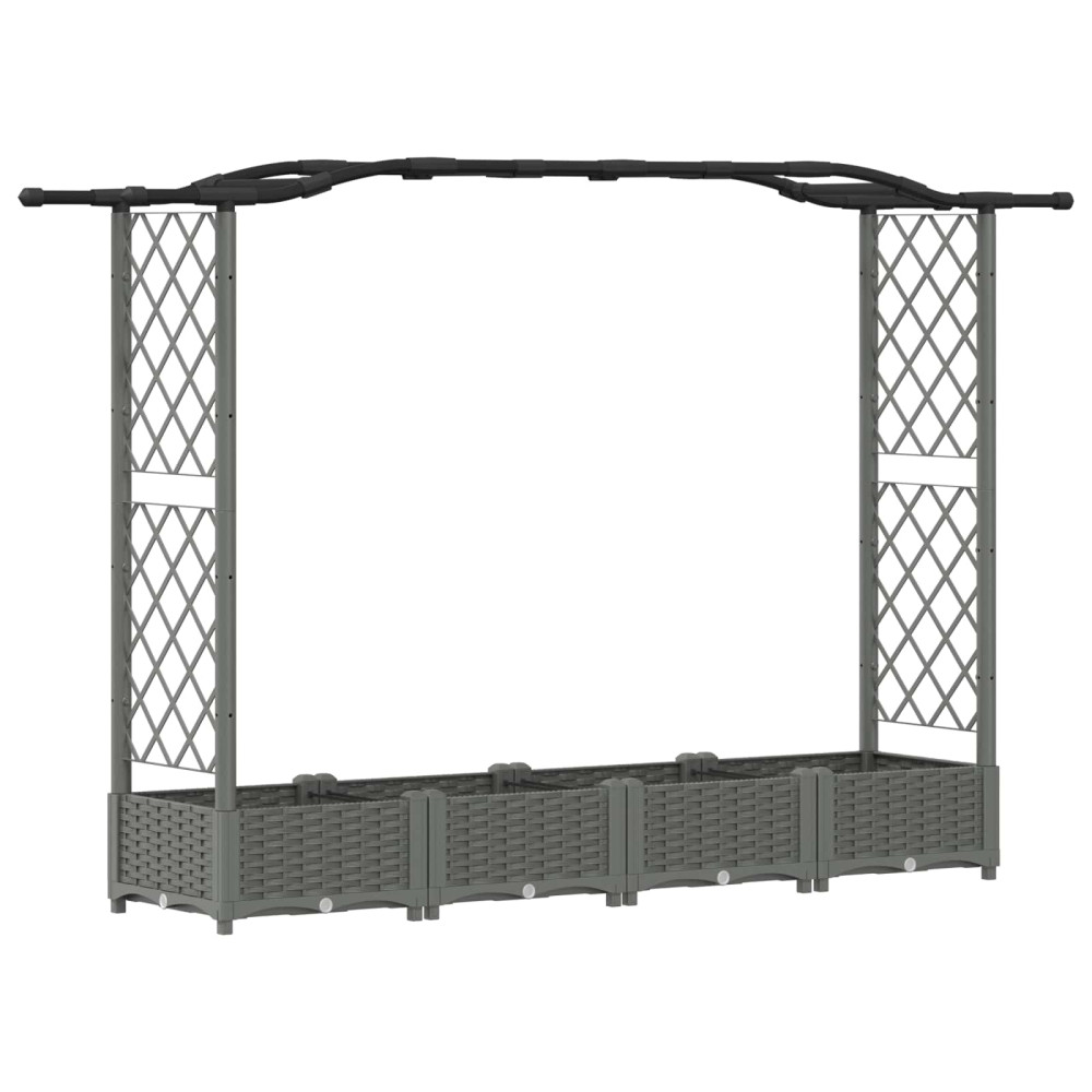 Produktbild för Upphöjd Bädd med Spaljé och Tak Ljusgrå 207 x 40 x 123 cm PP