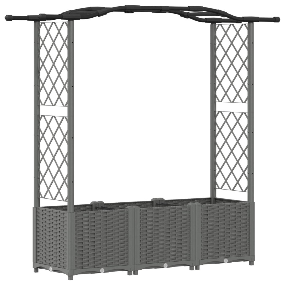 Produktbild för Upphöjd Bädd med Spaljé och Tak Ljusgrå 164 x 40 x 138 cm PP