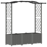 Produktbild för Upphöjd Bädd med Spaljé och Tak Ljusgrå 164 x 40 x 138 cm PP