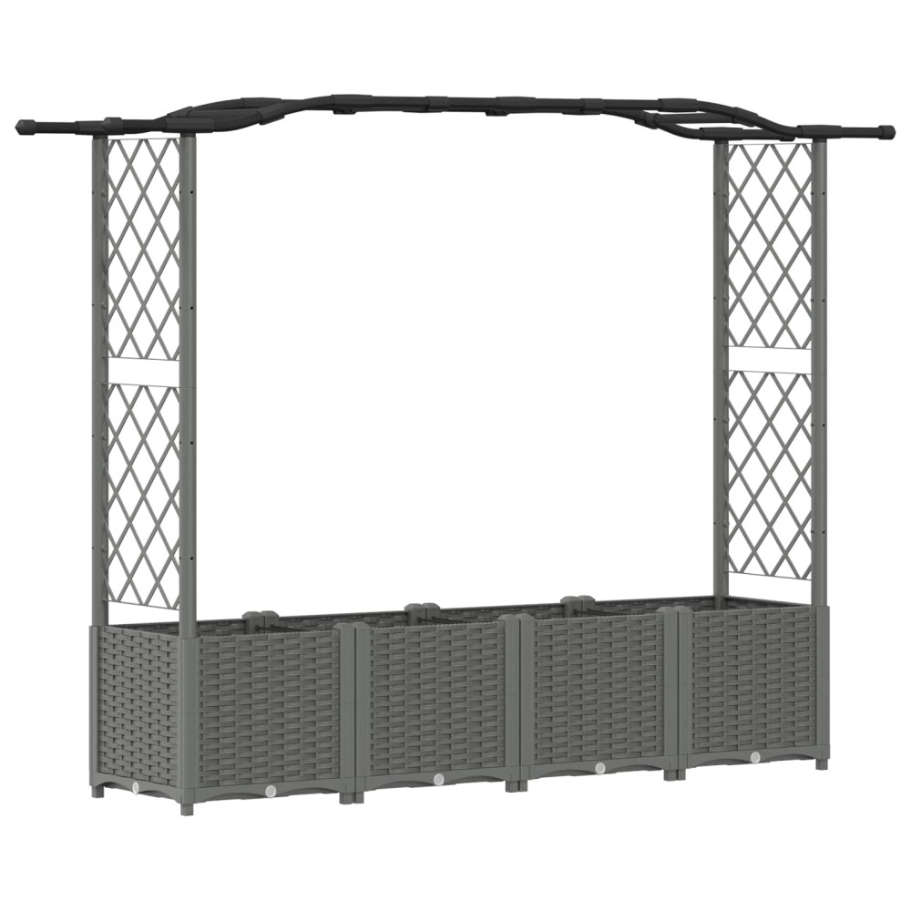 Produktbild för Upphöjd Bädd med Spaljé och Tak Ljusgrå 204 x 40 x 138 cm PP