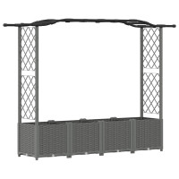 Produktbild för Upphöjd Bädd med Spaljé och Tak Ljusgrå 204 x 40 x 138 cm PP