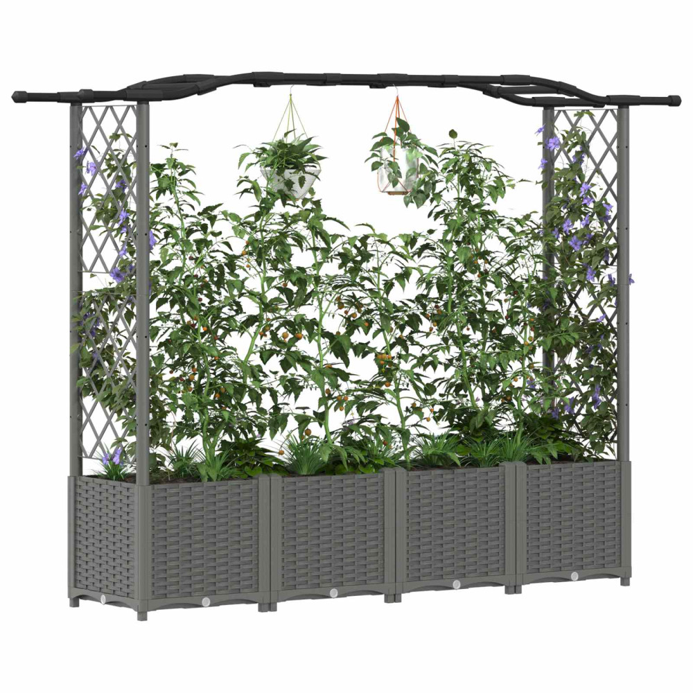 Produktbild för Upphöjd Bädd med Spaljé och Tak Ljusgrå 204 x 40 x 138 cm PP