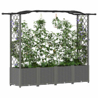 Produktbild för Upphöjd Bädd med Spaljé och Tak Ljusgrå 204 x 40 x 138 cm PP