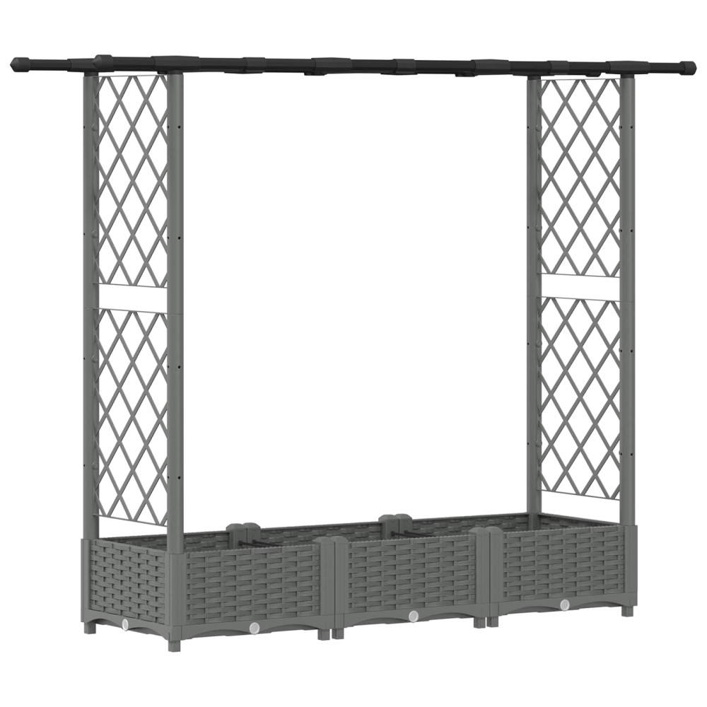Produktbild för Upphöjd Bädd med Spaljé och Tak Ljusgrå 164 x 40 x 121 cm PP