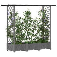 Produktbild för Upphöjd Bädd med Spaljé och Tak Ljusgrå 164 x 40 x 121 cm PP