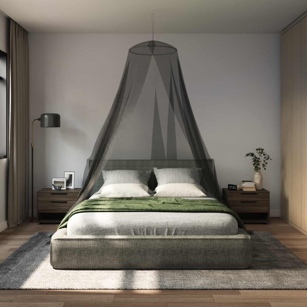 Produktbild för Myggnät för säng 156 mesh Svart Ø56 x 220 cm Polyester