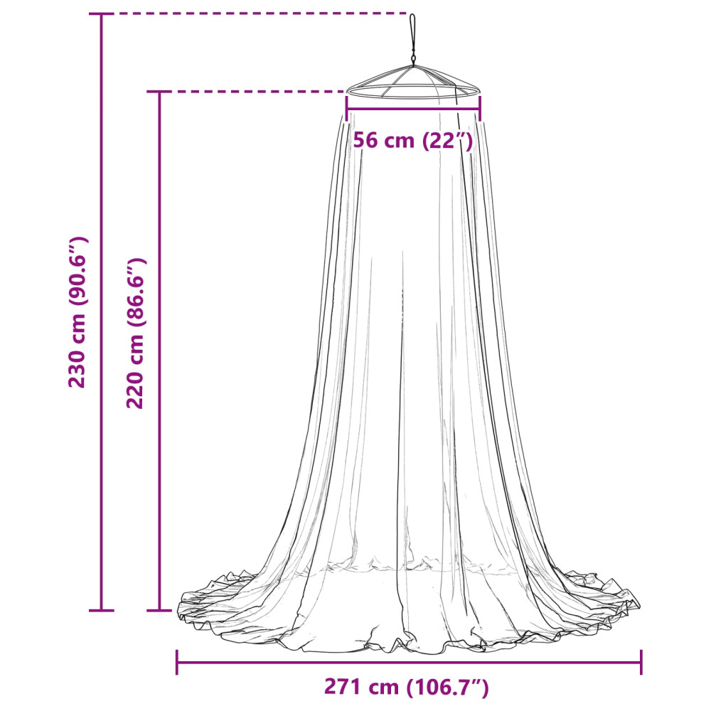 Produktbild för Myggnät för säng 156 mesh Svart Ø56 x 220 cm Polyester