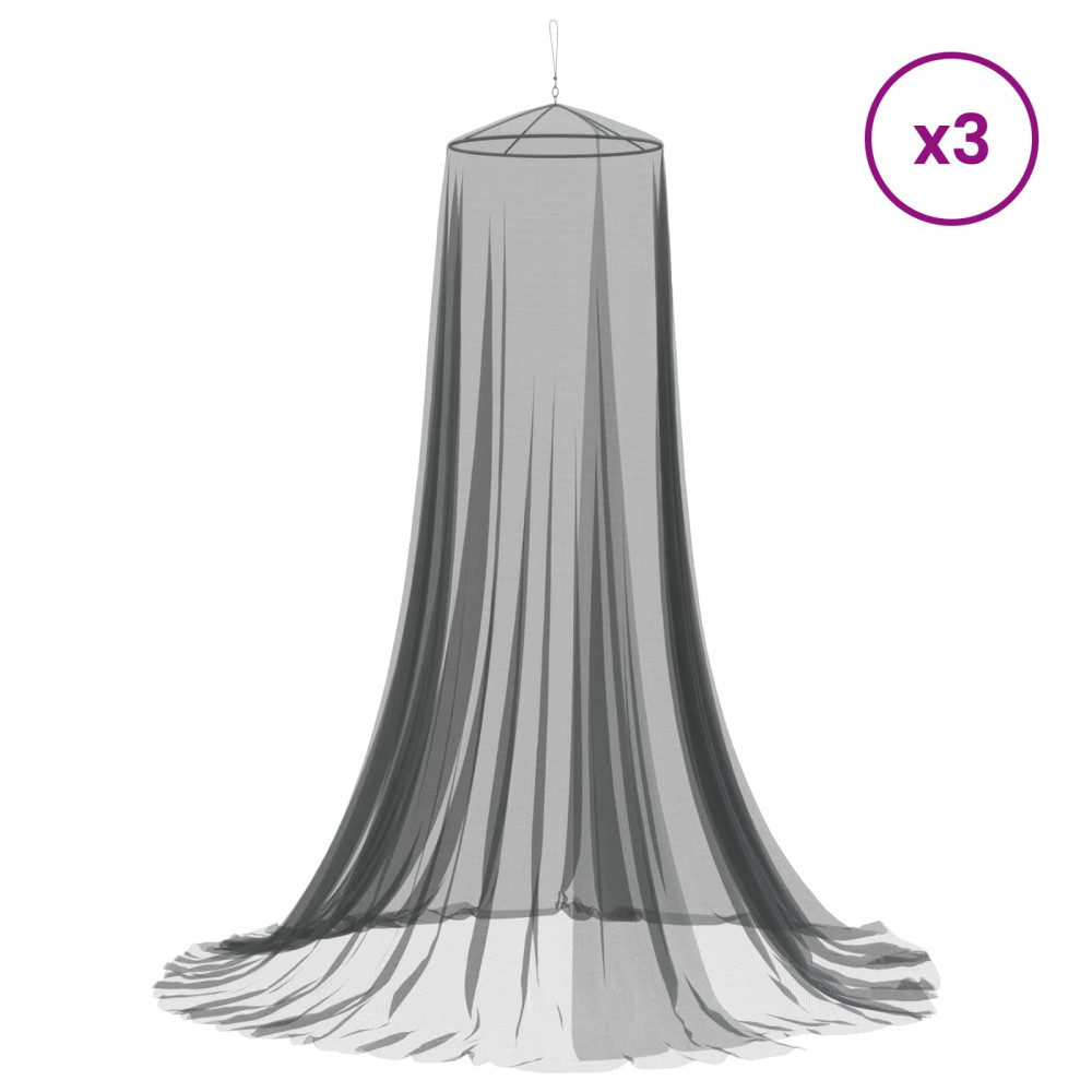 Produktbild för Myggnät för säng 3 pcs 156 mesh Svart Ø56 x 220 cm Polyester