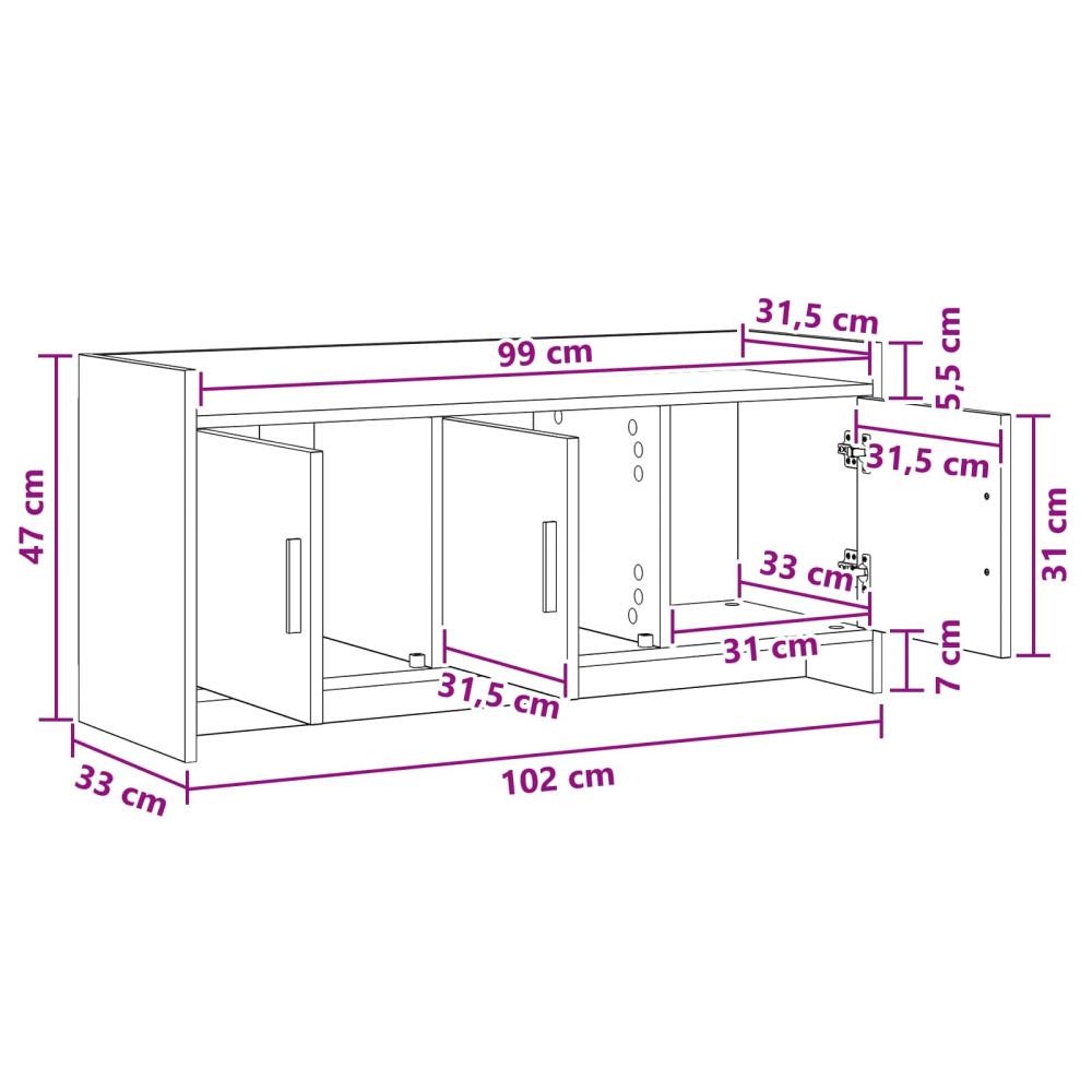 Produktbild för TV-skåp 102 x 33 x 47 cm Artisan-ek Konstruerat trä