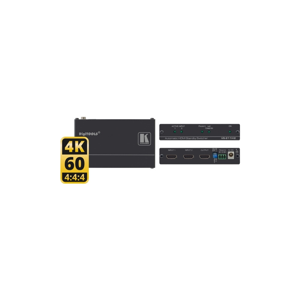 Produktbild för Kramer DigiTOOLS VS-211H2 2x1 Automatic 4K UHD HDMI Standby Switcher - video-/ljudomkopplare - 2 portar