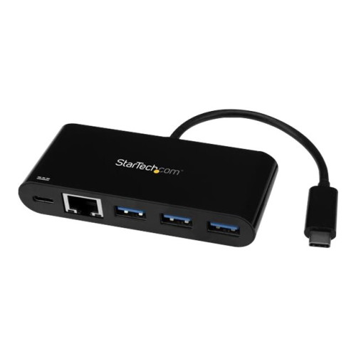 StarTech.com StarTech.com 3-ports USB-C-hubb med Gigabit Ethernet och 60 W strömförsörjning Pass-through laddning av bärbar dator - USB-C till 3x USB-A (USB 3.0 SuperSpeed 5 Gbps) - USB 3.1/3.2 Gen 1 Type-C adapterhubb - hubb - 3 portar
