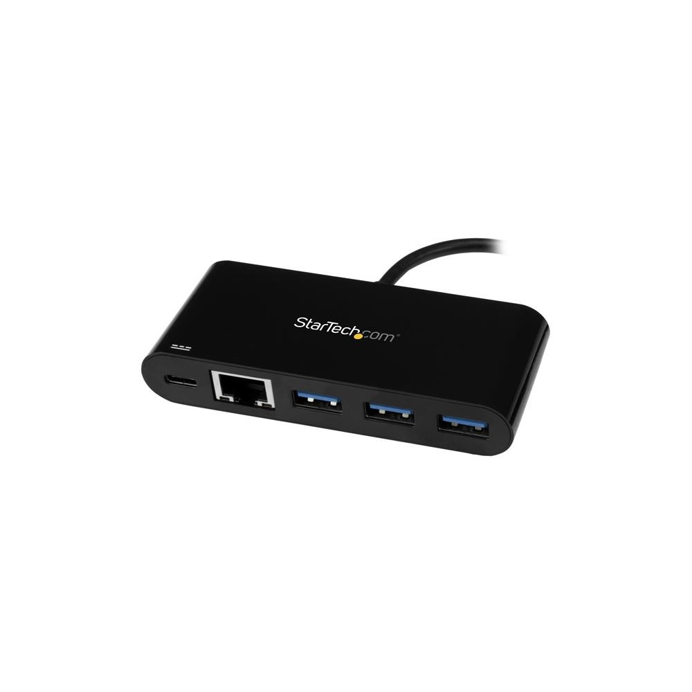 Produktbild för StarTech.com 3-ports USB-C-hubb med Gigabit Ethernet och 60 W strömförsörjning Pass-through laddning av bärbar dator - USB-C till 3x USB-A (USB 3.0 SuperSpeed 5 Gbps) - USB 3.1/3.2 Gen 1 Type-C adapterhubb - hubb - 3 portar