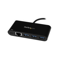 Produktbild för StarTech.com 3-ports USB-C-hubb med Gigabit Ethernet och 60 W strömförsörjning Pass-through laddning av bärbar dator - USB-C till 3x USB-A (USB 3.0 SuperSpeed 5 Gbps) - USB 3.1/3.2 Gen 1 Type-C adapterhubb - hubb - 3 portar