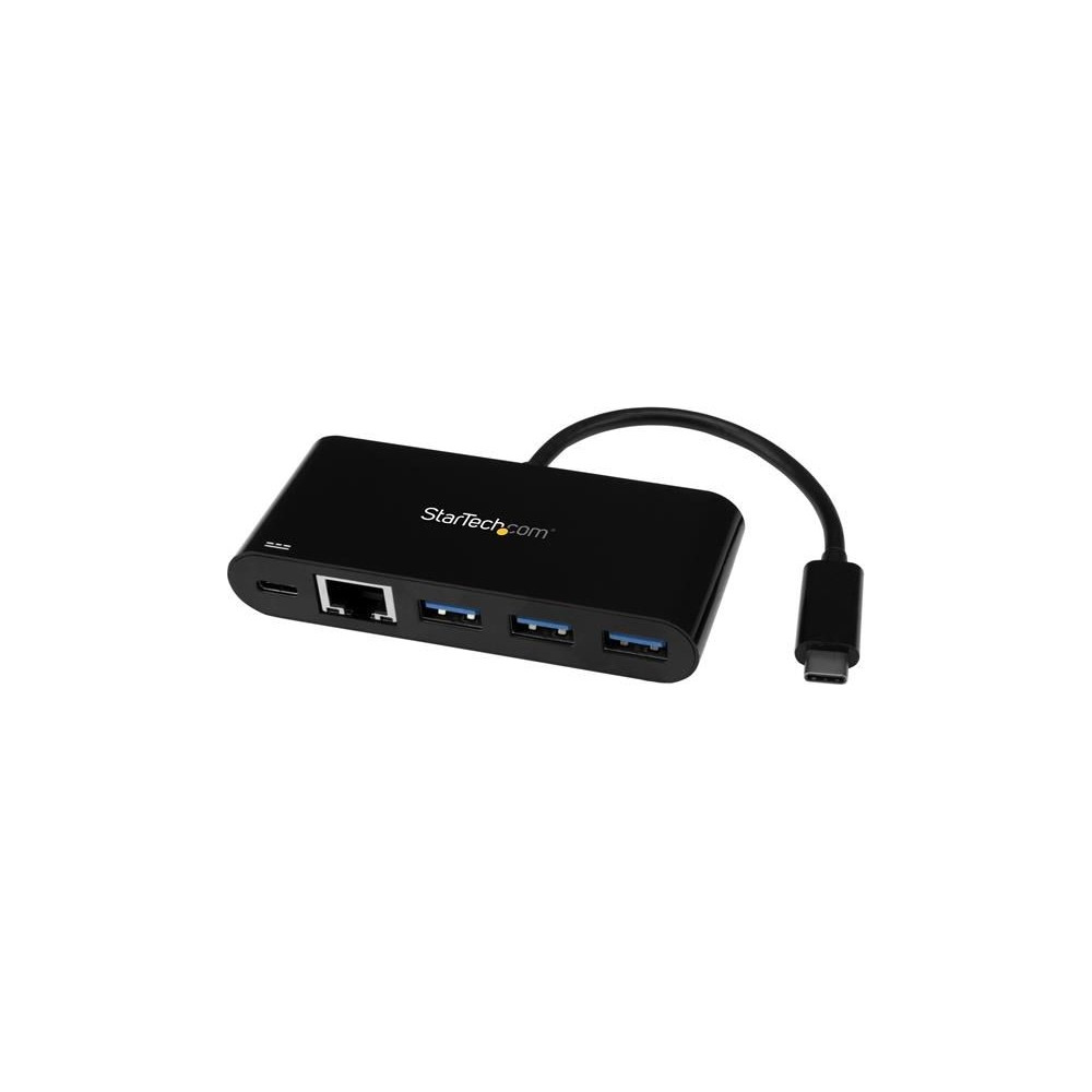 Produktbild för StarTech.com 3-ports USB-C-hubb med Gigabit Ethernet och 60 W strömförsörjning Pass-through laddning av bärbar dator - USB-C till 3x USB-A (USB 3.0 SuperSpeed 5 Gbps) - USB 3.1/3.2 Gen 1 Type-C adapterhubb - hubb - 3 portar