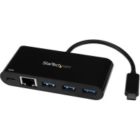 Produktbild för StarTech.com 3-ports USB-C-hubb med Gigabit Ethernet och 60 W strömförsörjning Pass-through laddning av bärbar dator - USB-C till 3x USB-A (USB 3.0 SuperSpeed 5 Gbps) - USB 3.1/3.2 Gen 1 Type-C adapterhubb - hubb - 3 portar
