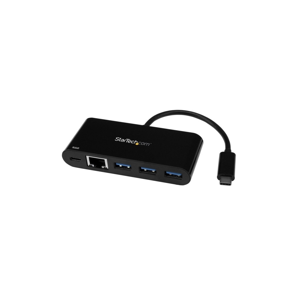 Produktbild för StarTech.com 3-ports USB-C-hubb med Gigabit Ethernet och 60 W strömförsörjning Pass-through laddning av bärbar dator - USB-C till 3x USB-A (USB 3.0 SuperSpeed 5 Gbps) - USB 3.1/3.2 Gen 1 Type-C adapterhubb - hubb - 3 portar