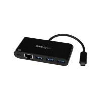 Produktbild för StarTech.com 3-ports USB-C-hubb med Gigabit Ethernet och 60 W strömförsörjning Pass-through laddning av bärbar dator - USB-C till 3x USB-A (USB 3.0 SuperSpeed 5 Gbps) - USB 3.1/3.2 Gen 1 Type-C adapterhubb - hubb - 3 portar