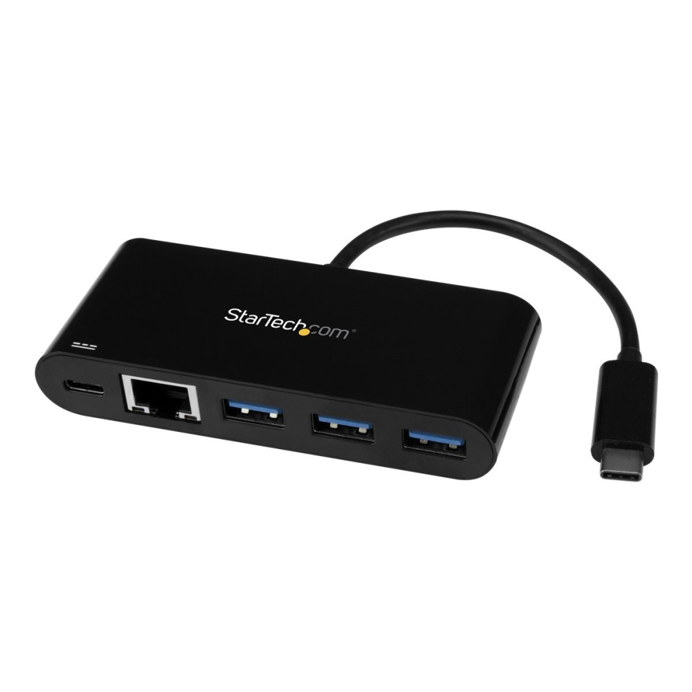 Produktbild för StarTech.com 3-ports USB-C-hubb med Gigabit Ethernet och 60 W strömförsörjning Pass-through laddning av bärbar dator - USB-C till 3x USB-A (USB 3.0 SuperSpeed 5 Gbps) - USB 3.1/3.2 Gen 1 Type-C adapterhubb - hubb - 3 portar