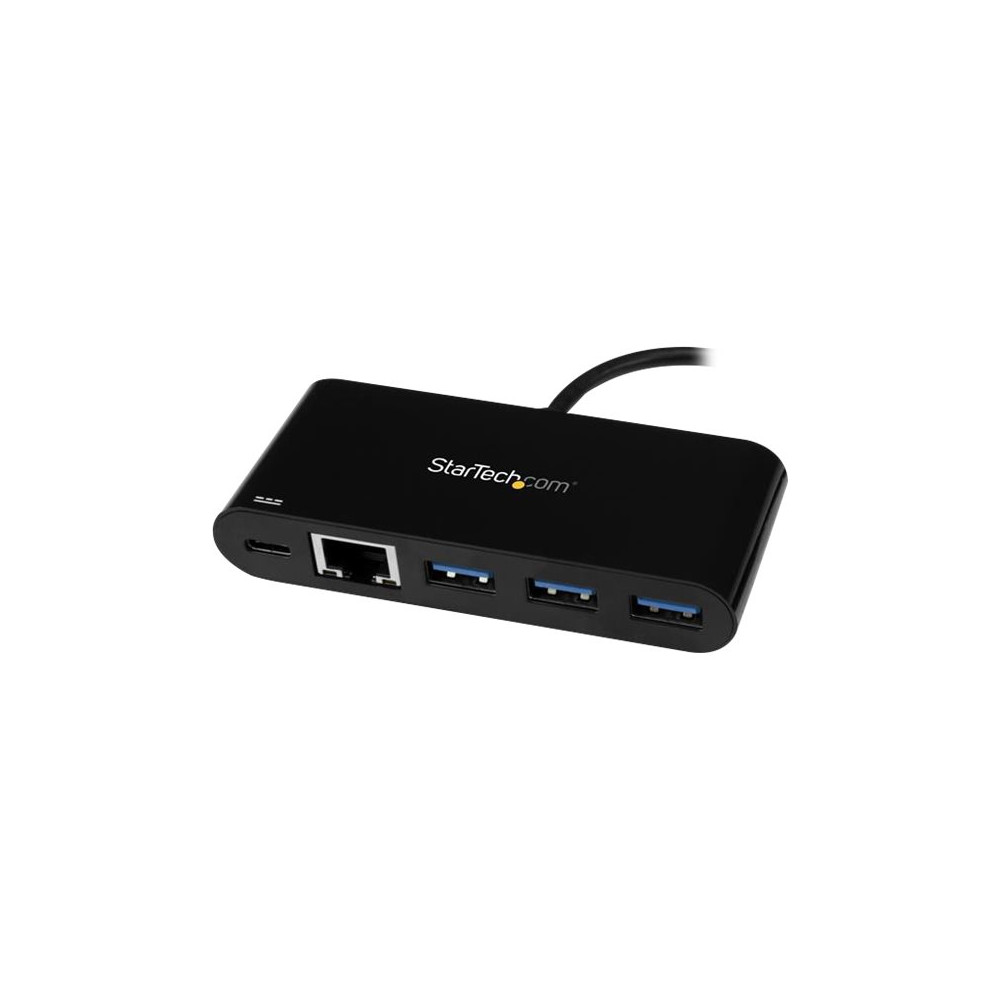 Produktbild för StarTech.com 3-ports USB-C-hubb med Gigabit Ethernet och 60 W strömförsörjning Pass-through laddning av bärbar dator - USB-C till 3x USB-A (USB 3.0 SuperSpeed 5 Gbps) - USB 3.1/3.2 Gen 1 Type-C adapterhubb - hubb - 3 portar
