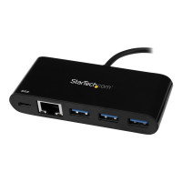Produktbild för StarTech.com 3-ports USB-C-hubb med Gigabit Ethernet och 60 W strömförsörjning Pass-through laddning av bärbar dator - USB-C till 3x USB-A (USB 3.0 SuperSpeed 5 Gbps) - USB 3.1/3.2 Gen 1 Type-C adapterhubb - hubb - 3 portar