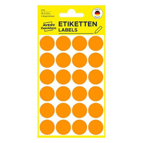 AVERY Färgkodningsprick AVERY Ø18mm oran 96/fp