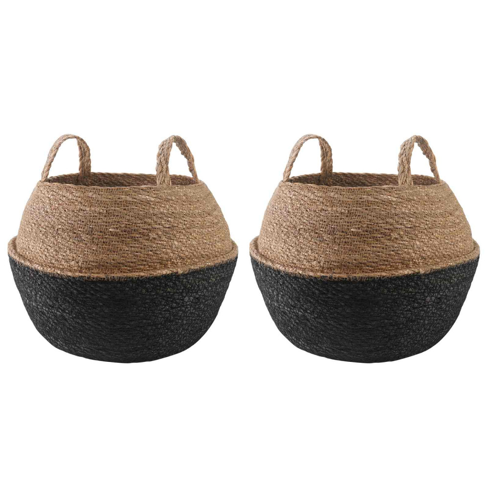 Produktbild för Kruka med handtag 2 pcs Svart Ø 45 x 36 cm 100% Sjögräs