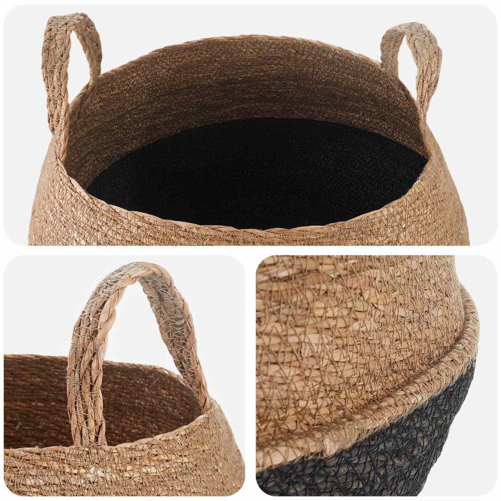 Produktbild för Kruka med handtag 2 pcs Svart Ø 45 x 36 cm 100% Sjögräs