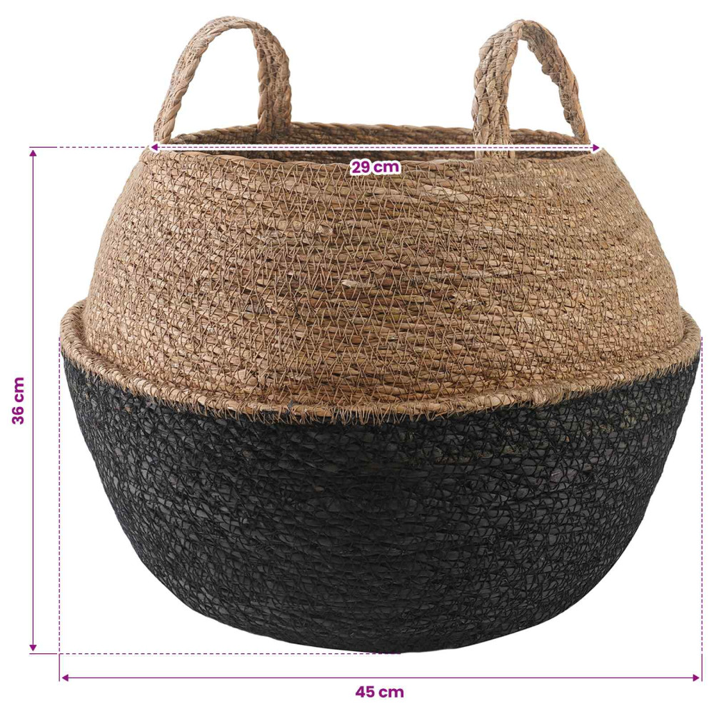 Produktbild för Kruka med handtag 2 pcs Svart Ø 45 x 36 cm 100% Sjögräs