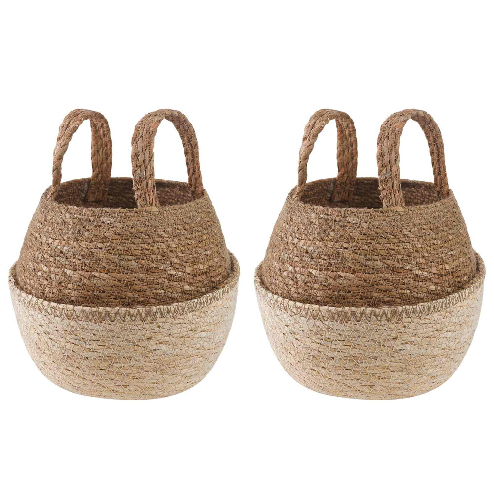 Produktbild för Kruka med handtag 2 pcs Vit Ø 22 x 20 cm 100% Sjögräs