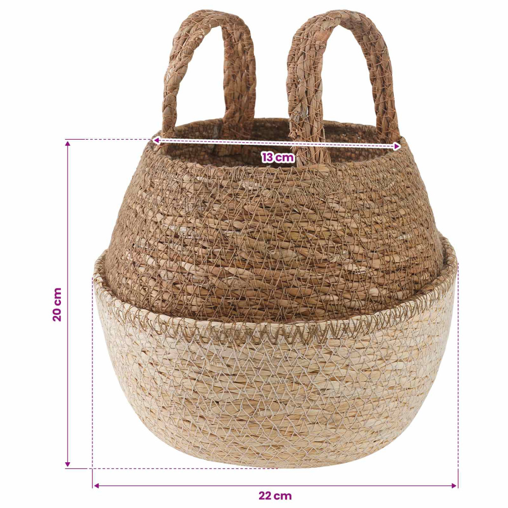Produktbild för Kruka med handtag 2 pcs Vit Ø 22 x 20 cm 100% Sjögräs
