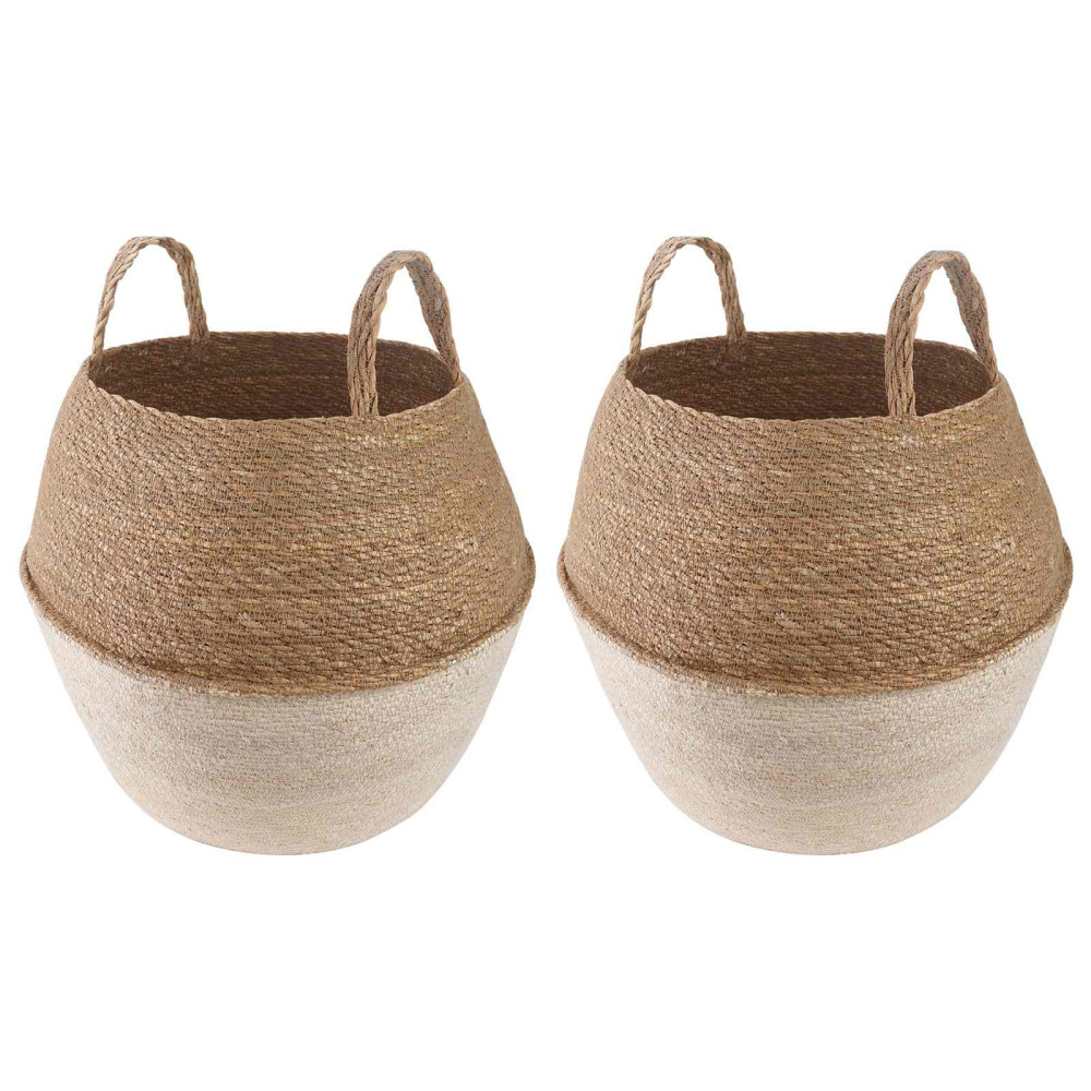Produktbild för Kruka med handtag 2 pcs Vit Ø 32 x 32 cm 100% Sjögräs