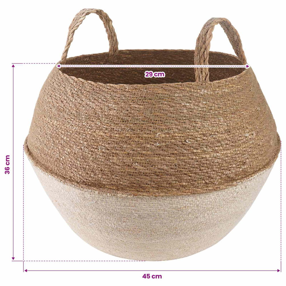 Produktbild för Kruka med handtag Vit Ø 45 x 36 cm 100% Sjögräs