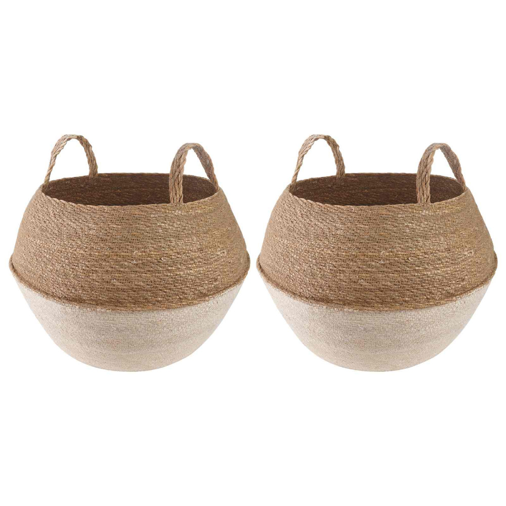 Produktbild för Kruka med handtag 2 pcs Vit Ø 45 x 36 cm 100% Sjögräs