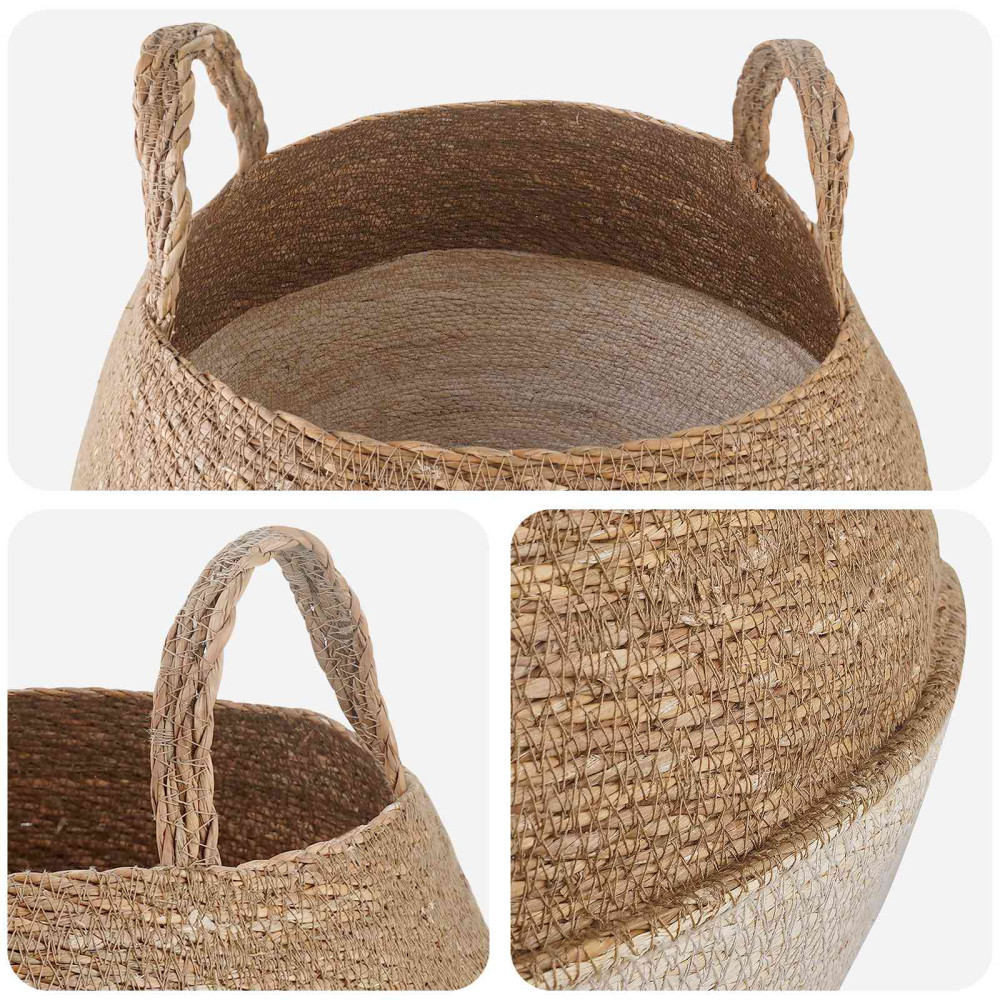 Produktbild för Kruka med handtag 2 pcs Vit Ø 45 x 36 cm 100% Sjögräs