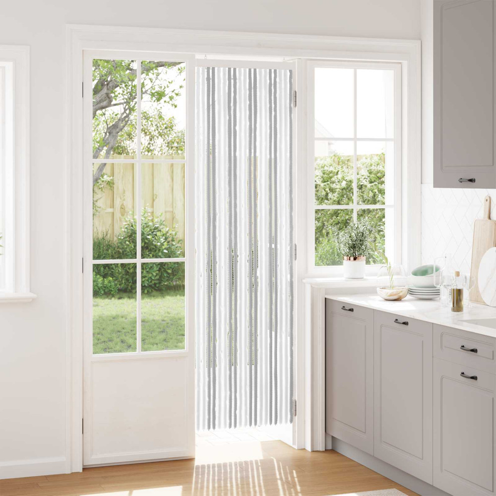 Produktbild för Insektsgardin Chenille Ljusgrå och vit. 56 x 200 cm 100% PP