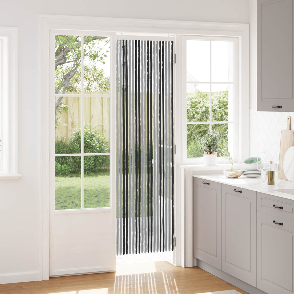 Produktbild för Insektsgardin Chenille Grå och svart 56 x 200 cm 100% PP
