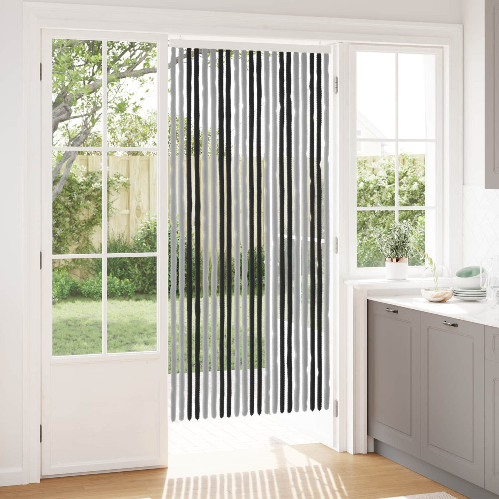 Produktbild för Insektsgardin Chenille Grå och svart 90 x 200 cm 100% PP