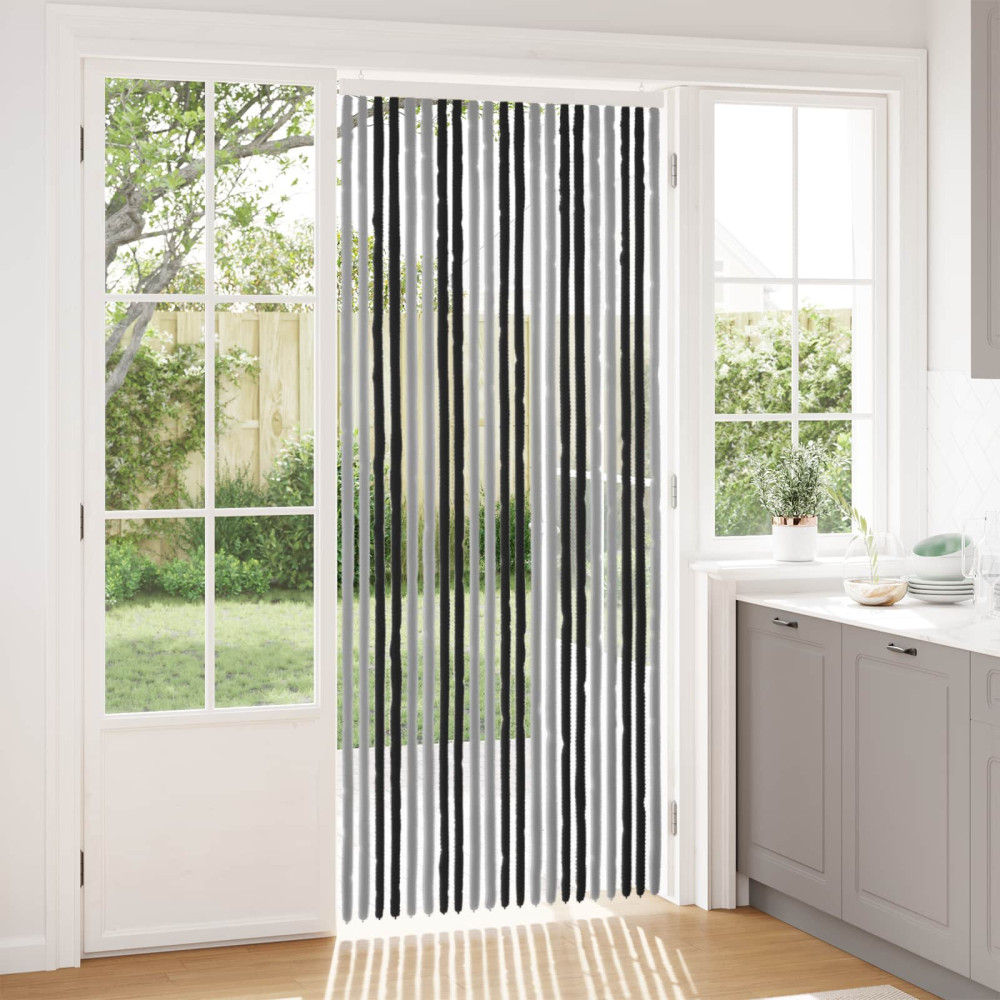 Produktbild för Insektsgardin Chenille Grå och svart 90 x 220 cm 100% PP