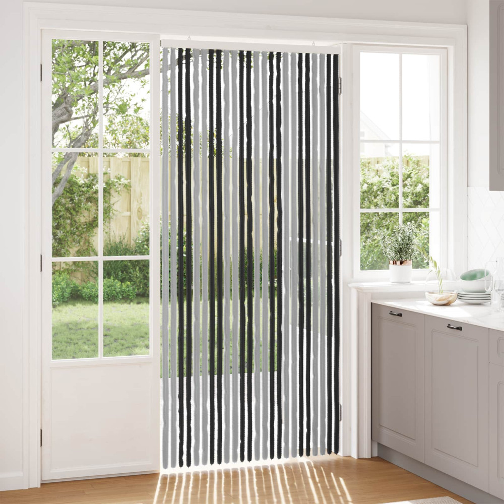 Produktbild för Insektsgardin Chenille Grå och svart 100 x 220 cm 100% PP