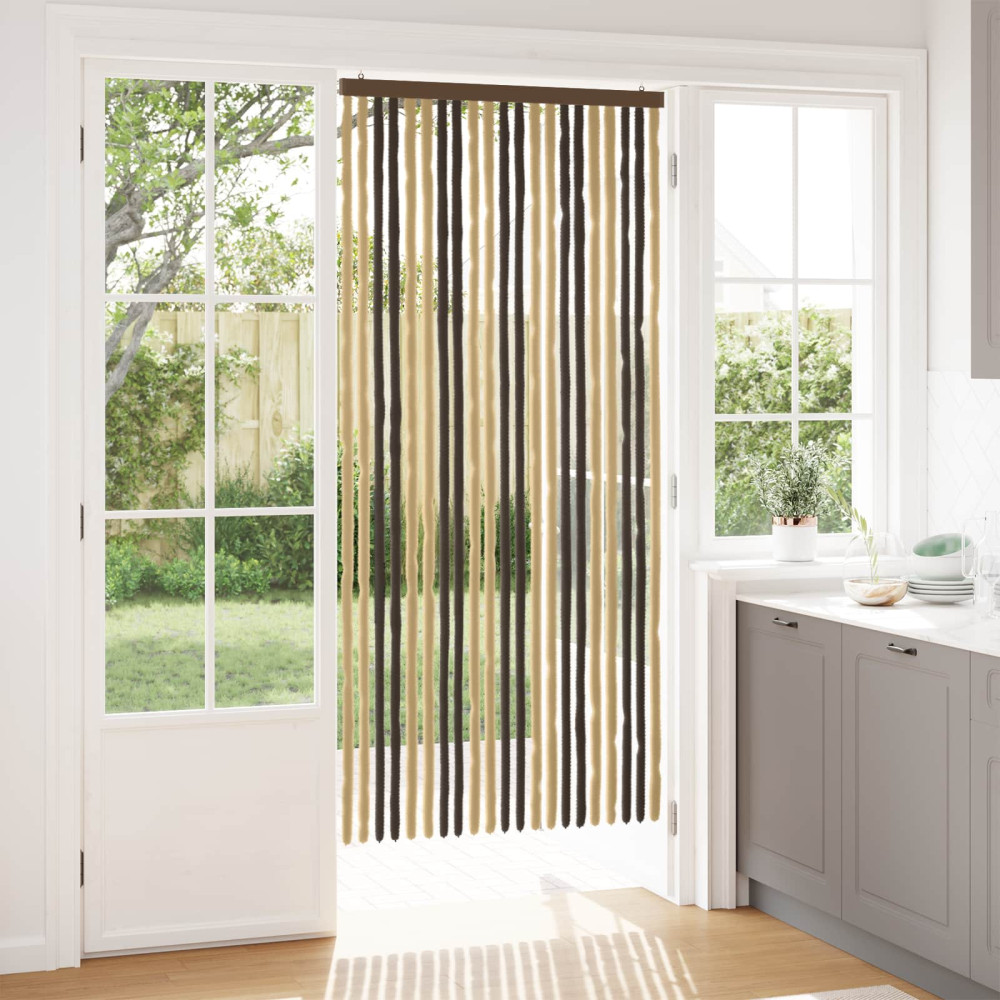Produktbild för Insektsgardin Chenille Mörkbrun och Beige 90 x 200 cm 100% PP