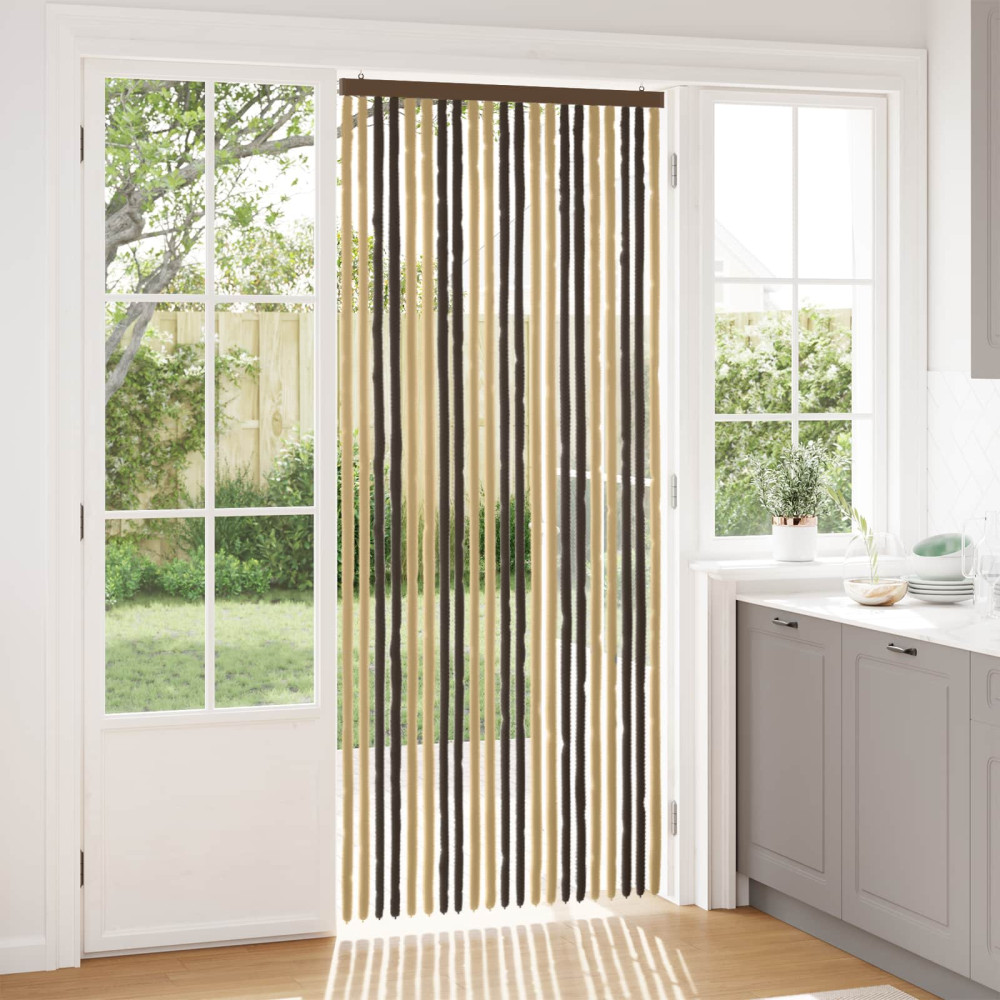 Produktbild för Insektsgardin Chenille Mörkbrun och Beige 90 x 220 cm 100% PP