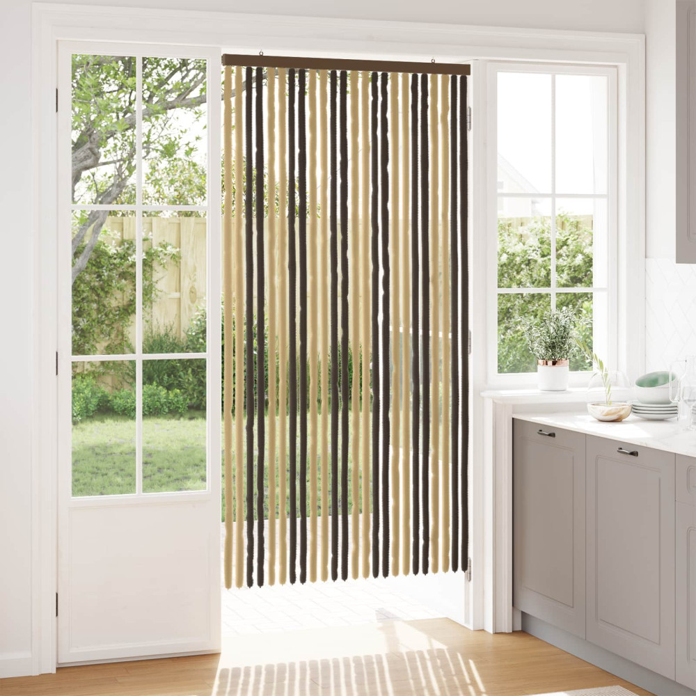 Produktbild för Insektsgardin Chenille Mörkbrun och Beige 100 x 200 cm 100% PP