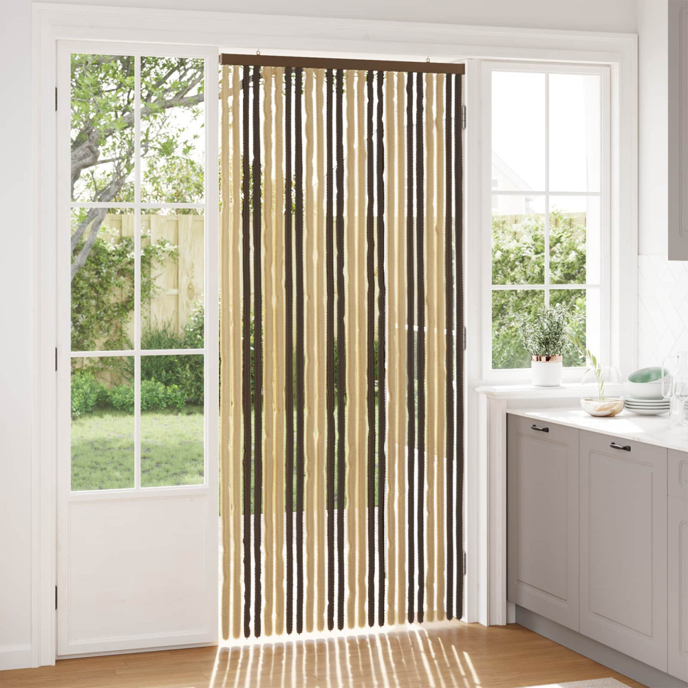 Produktbild för Insektsgardin Chenille Mörkbrun och beige 100 x 220 cm 100% PP